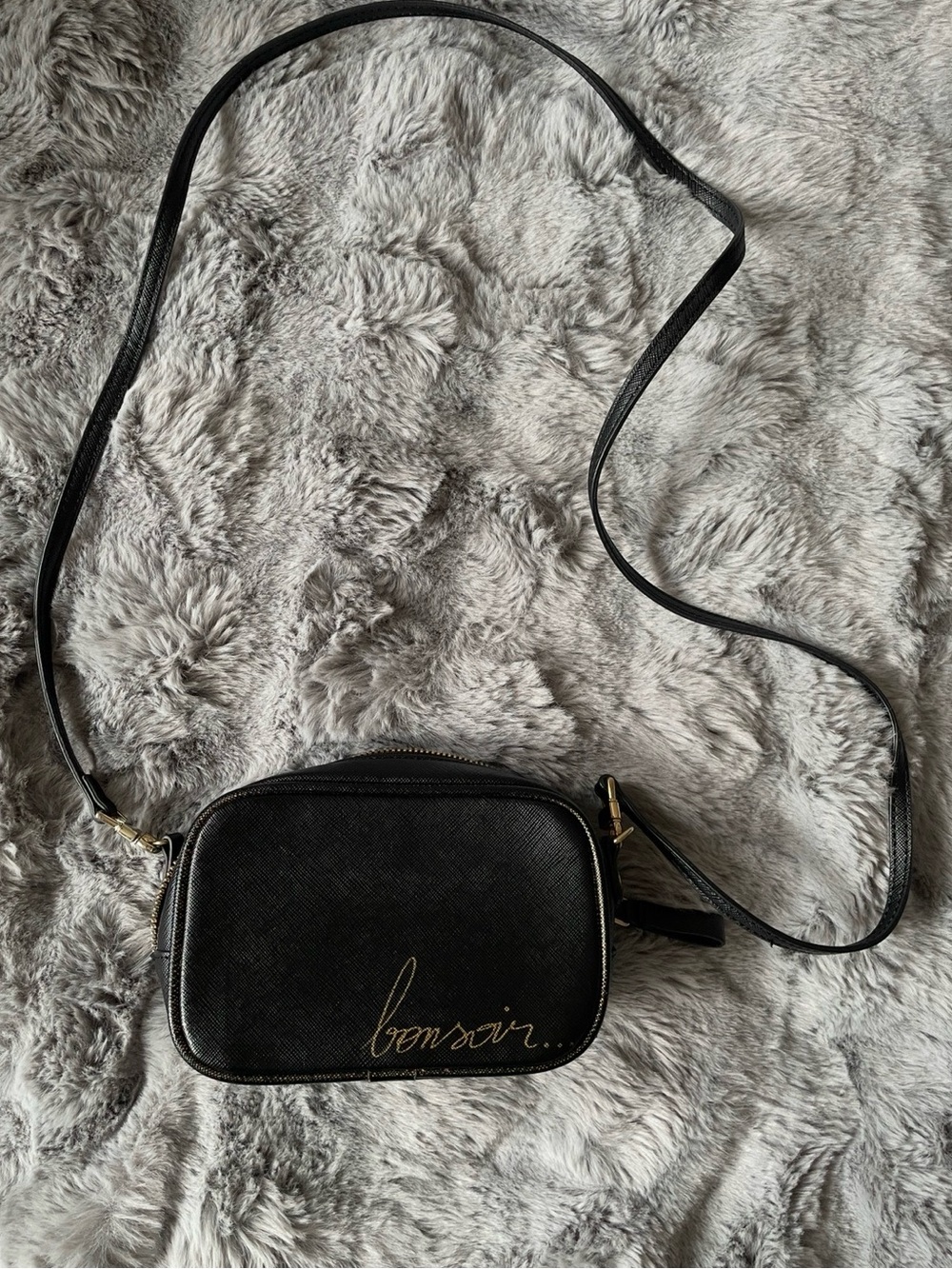 ZARA Black Crossbody Bag with 'bonsoir' Script